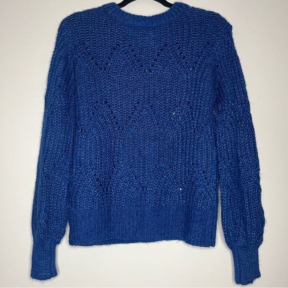 ABERCROMBIE & FITCH Lofty Puff Sleeve Crewneck Knit Royal Blue Metallic Sweater - Picture 7 of 8